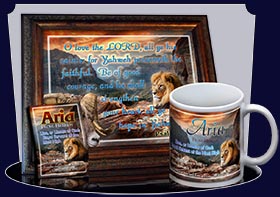 PC-AN09, Name Meaning Card, Wallet Sized, with Bible Verse, aria, lion, canyon, bravery, courage