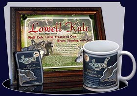 PC-AN54, Name Meaning Card, Wallet Sized, with Bible Verse lowell wolf cub wolves moon night dark