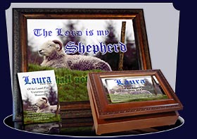 PC-AN62, Name Meaning Card, Wallet Sized, with Bible Verse sheep ram shepherd flock lamb staff Laura