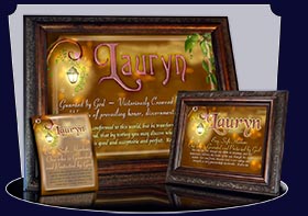 PC-BF17, Name Meaning Card, Wallet Sized, with Bible Verse fairy fairytale storybook lamp light butterfly lauryn