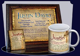PC-CE01, Name Meaning Card, Wallet Sized, with Bible Verse, personalized, celtic knotwork irish gaelic justin cross