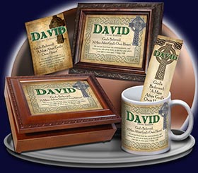 PC-CE02, Name Meaning Card, Wallet Sized, with Bible Verse, personalized, celtic knotwork irish gaelic cross david