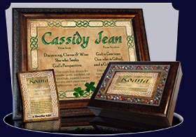 PC-CE03, Name Meaning Card, Wallet Sized, with Bible Verse, personalized, celtic knotwork irish gaelic, roana