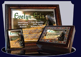 PC-CR06, Name Meaning Card, Wallet Sized, with Bible Verse, personalized, evelyn elf fantasy elven