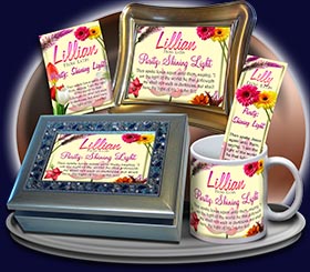 PC-FL18, Name Meaning Card, Wallet Sized, with Bible Verse, personalized, flower,  lillian flower floral garden