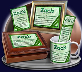 PC-LE04, Name Meaning Card, Wallet Sized, with Bible Verse, personalized, zach leaf tree leaves green