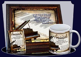 PC-MU01, Name Meaning Card, Wallet Sized, with Bible Verse, personalized, piano music notes anaiah