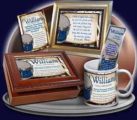 PC-MU02, Name Meaning Card, Wallet Sized, with Bible Verse, personalized, music notes William drums