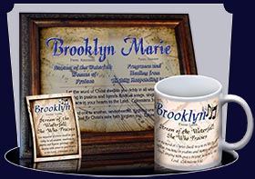PC-MU12, Name Meaning Card, Wallet Sized, with Bible Verse, personalized, music notes brooklyn