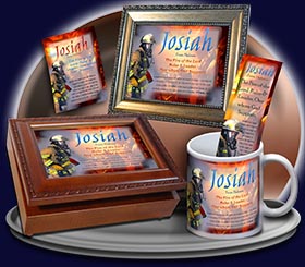PC-PP23, Name Meaning Card, Wallet Sized, with Bible Verse, personalized, bravery courage fireman firefighter fire josiah