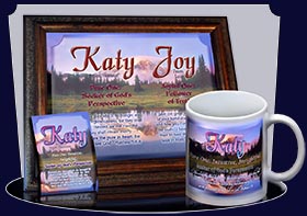 PC-SC28, Name Meaning Card, Wallet Sized, with Bible Verse, personalized, katy mountain lake pink, scenery