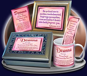PC-SM07, Name Meaning Card, Wallet Sized, with Bible Verse, personalized, baby name purple pink Deanna simple basic
