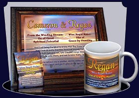 PC-SS06, Name Meaning Card, Wallet Sized, with Bible Verse, personalized, sunset sky sun regan