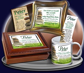 PC-SY14, Name Meaning Card, Wallet Sized, with Bible Verse, personalized, peter stones stacked rocks,