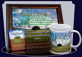 PC-TR13, Name Meaning Card, Wallet Sized, with Bible Verse, personalized, lone tree integrity, michael