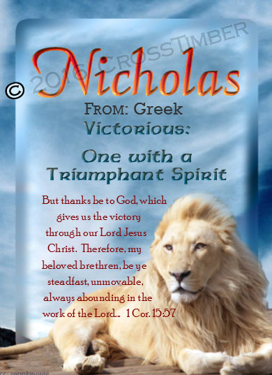 PC-AN06, Name Meaning Card, Wallet Sized, with Bible Verse Nicholas, lion, bravery courage