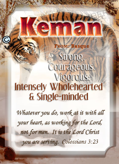 PC-AN40, Name Meaning Card, Wallet Sized, with Bible Verse tiger keman tigress powerful