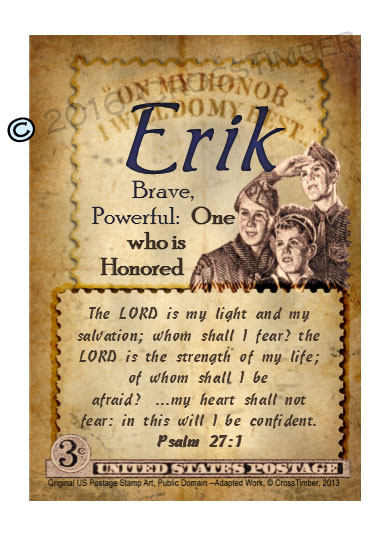 PC-CA01, Name Meaning Card, Wallet Sized, with Bible Verse erik boy scouts stamp collecting