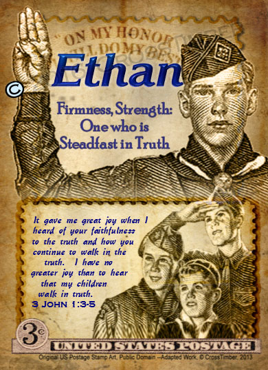 PC-CA03, Name Meaning Card, Wallet Sized, with Bible Verse ethan boy scouts stamp collecting
