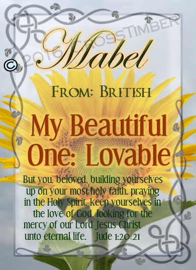 PC-FL20, Name Meaning Card, Wallet Sized, with Bible Verse, personalized, floral flower,  mabel