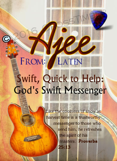 PC-MU19, Name Meaning Card, Wallet Sized, with Bible Verse, personalized, music notes ajee guitar acoustic