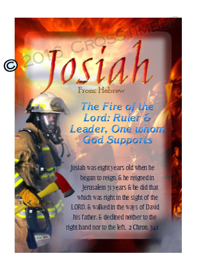 PC-PP23, Name Meaning Card, Wallet Sized, with Bible Verse, personalized, bravery courage fireman firefighter fire josiah