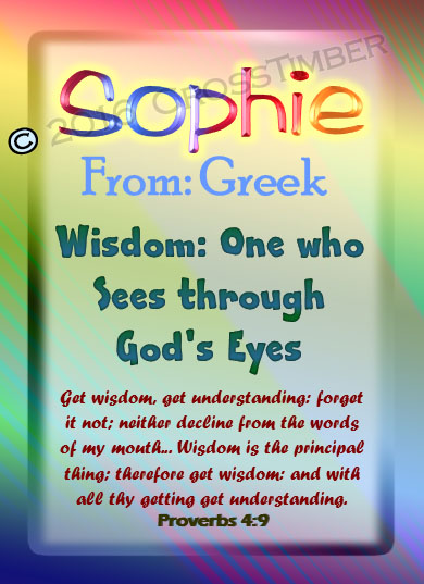 PC-SM12, Name Meaning Card, Wallet Sized, with Bible Verse, personalized, baby name, rainbow, sophie simple, basic