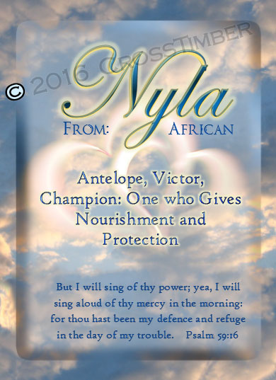 PC-SY30, Name Meaning Card, Wallet Sized, with Bible Verse, personalized, heart clouds sky sunset nyla