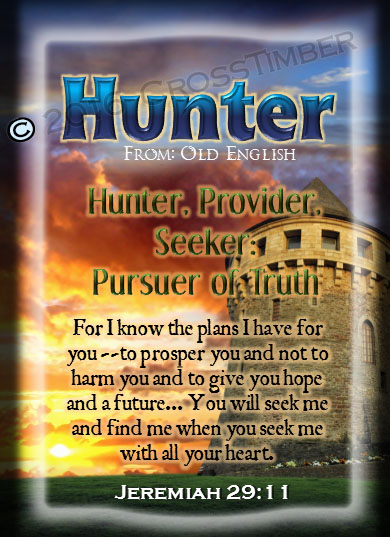 PC-SY62, Name Meaning Card, Wallet Sized, with Bible Verse, personalized, hunter sword castle