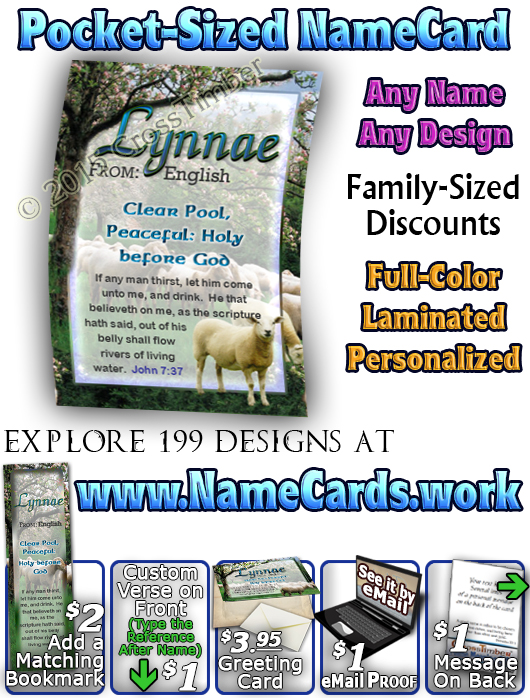 PC-AN01, Name Meaning Card, Wallet Sized, with Bible Verse sheep flock lambs shepherd lynnae