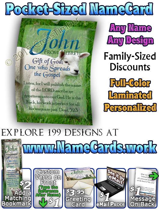 PC-AN02, Name Meaning Card, Wallet Sized, with Bible Verse sheep flock lambs shepherd john
