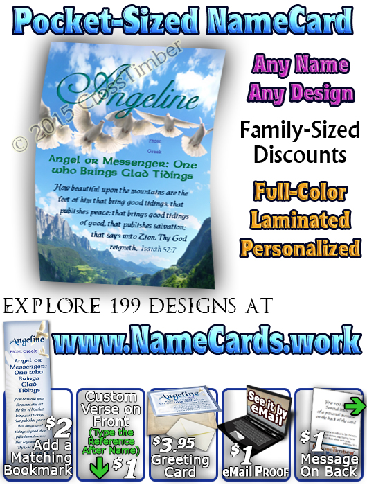 PC-AN15, Name Meaning Card, Wallet Sized, with Bible Verse angelene dove peace angels