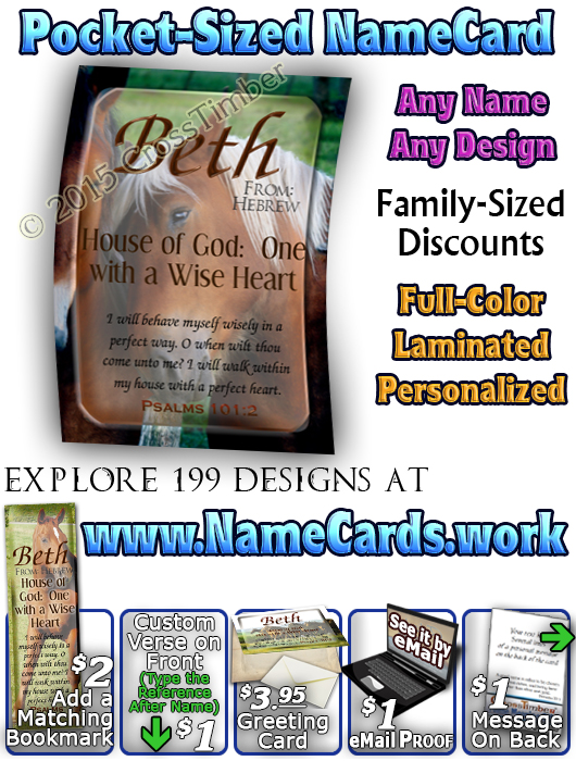 PC-AN31, Name Meaning Card, Wallet Sized, with Bible Verse Beth horses