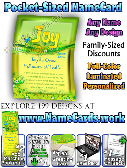 PC-BF16, Name Meaning Card, Wallet Sized, with Bible Verse butterfly  joy happy butterfly green