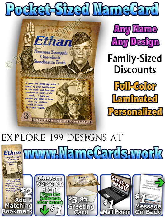 PC-CA03, Name Meaning Card, Wallet Sized, with Bible Verse ethan boy scouts stamp collecting