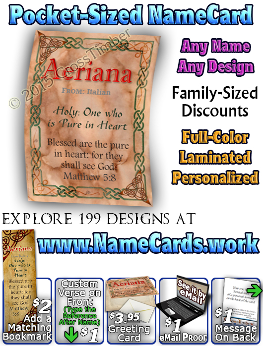 PC-CE07, Name Meaning Card, Wallet Sized, with Bible Verse, personalized, celtic knotwork irish gaelic aeriana italian marble