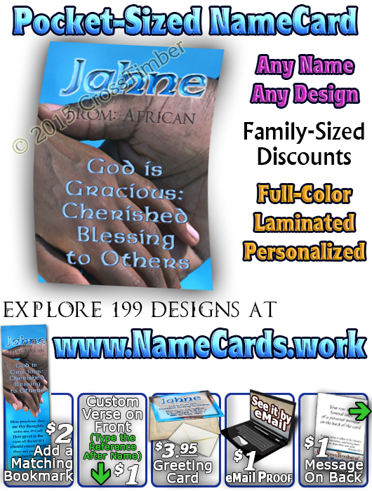 PC-PP05, Name Meaning Card, Wallet Sized, with Bible Verse, personalized, black hands love