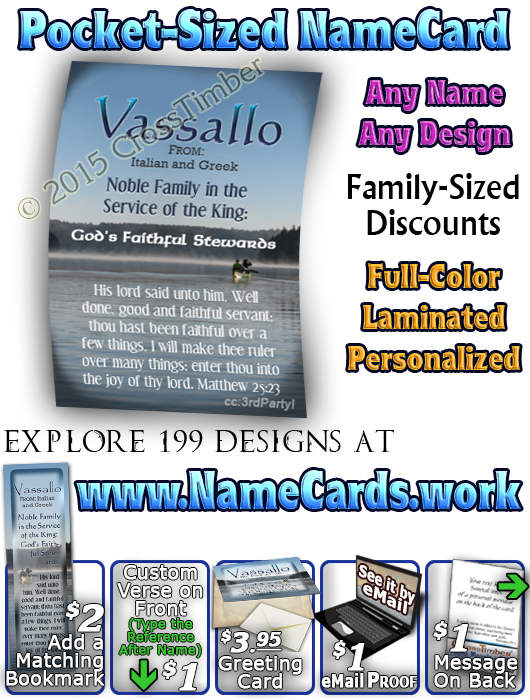 PC-SC01, Name Meaning Card, Wallet Sized, with Bible Verse, personalized, canoe peace lake vassallo