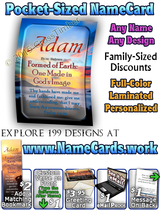 PC-SC32, Name Meaning Card, Wallet Sized, with Bible Verse, personalized, adam, man clouds sunset