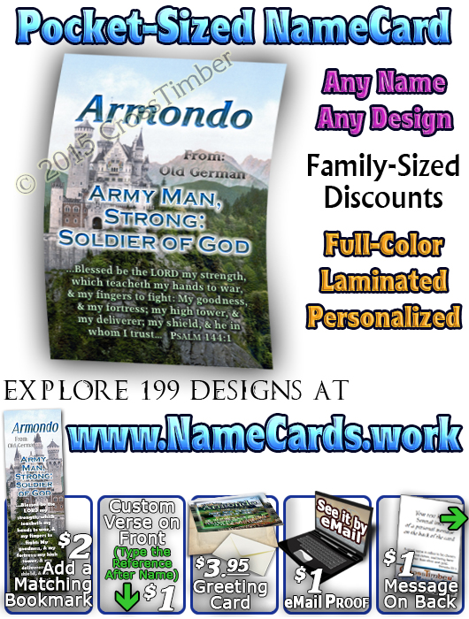 PC-SC35, Name Meaning Card, Wallet Sized, with Bible Verse, personalized, armondo, castle