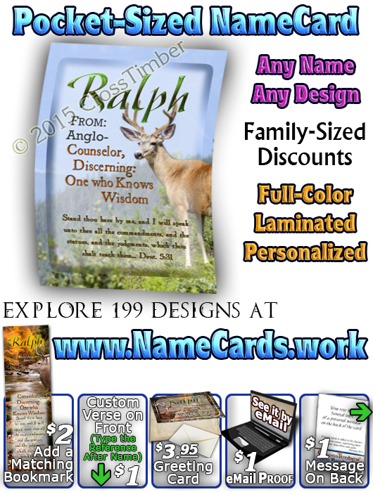 PC-SC46, Name Meaning Card, Wallet Sized, with Bible Verse, personalized, buck deer elk hunt hunter ralph