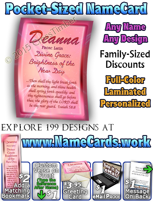 PC-SM07, Name Meaning Card, Wallet Sized, with Bible Verse, personalized, baby name purple pink Deanna simple basic