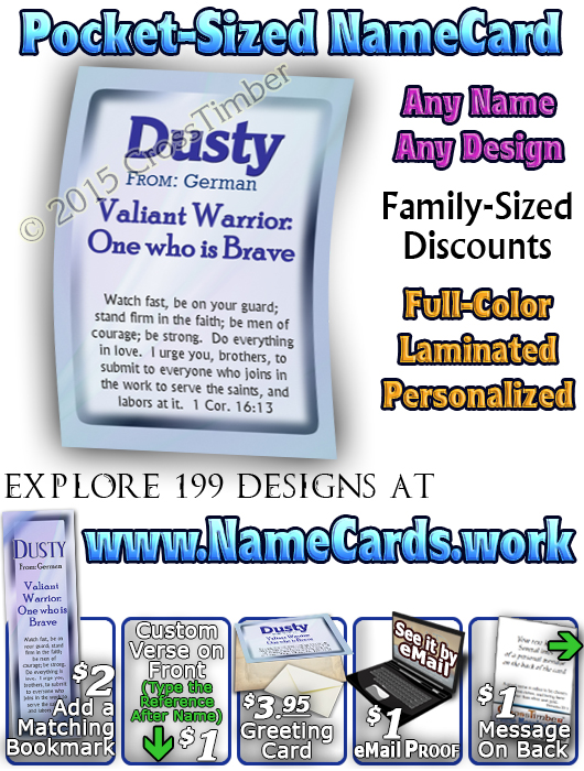 PC-SM08, Name Meaning Card, Wallet Sized, with Bible Verse, personalized, baby name blue dusty simple basic