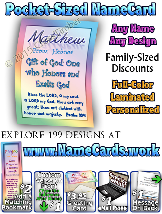PC-SM10, Name Meaning Card, Wallet Sized, with Bible Verse, personalized, baby name, rainbow, maryjo