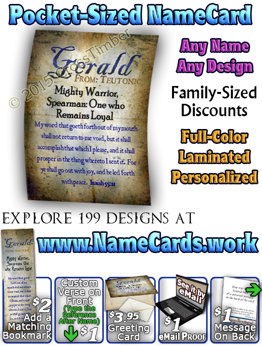 PC-SM16, Name Meaning Card, Wallet Sized, with Bible Verse, personalized, old ancient grunge secret gerald
