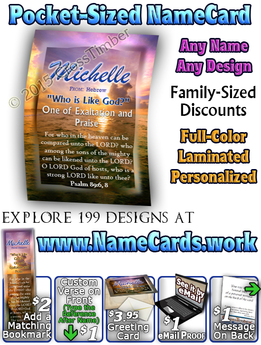 PC-SS05, Name Meaning Card, Wallet Sized, with Bible Verse, personalized, blue purple sunset