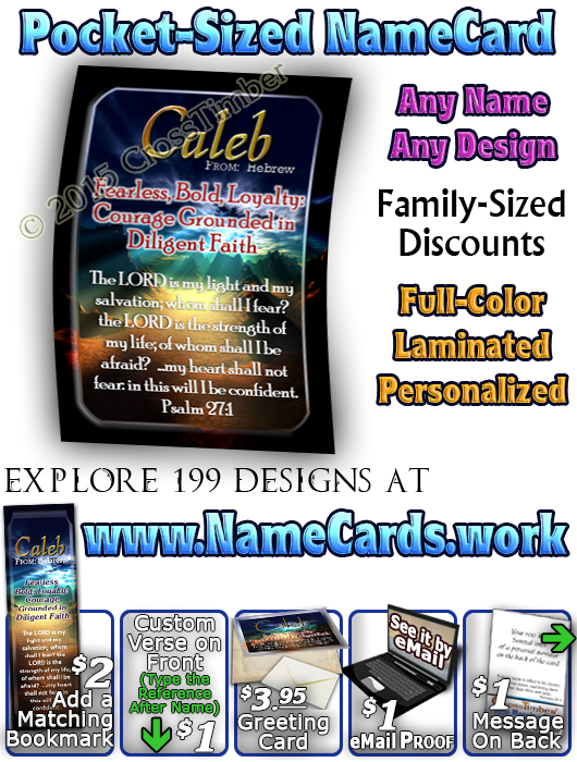 PC-SS11, Name Meaning Card, Wallet Sized, with Bible Verse, personalized, caleb night sunset