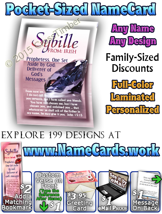 PC-SY04, Name Meaning Card, Wallet Sized, with Bible Verse, personalized, pink jewelry diamonds rubies treasure sybille
