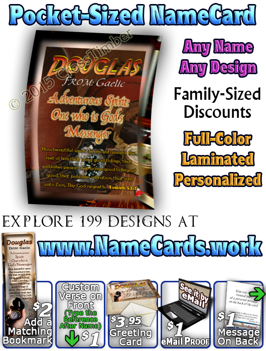 PC-SY40, Name Meaning Card, Wallet Sized, with Bible Verse, personalized, douglas adventure compass map telescope