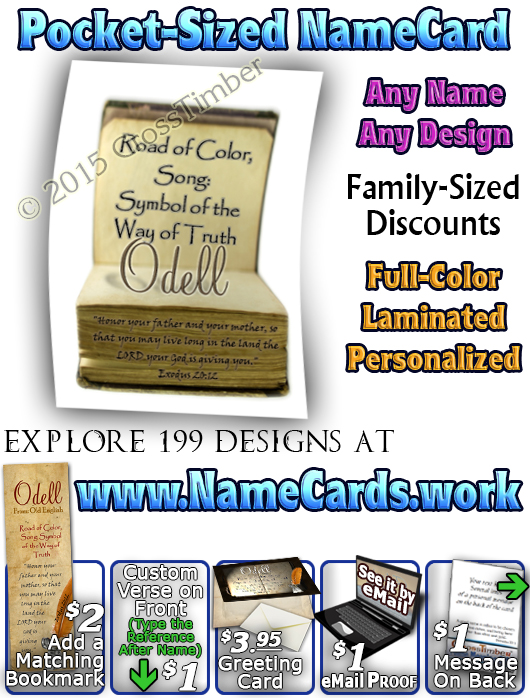 PC-SY45, Name Meaning Card, Wallet Sized, with Bible Verse, personalized, old book odell journal
